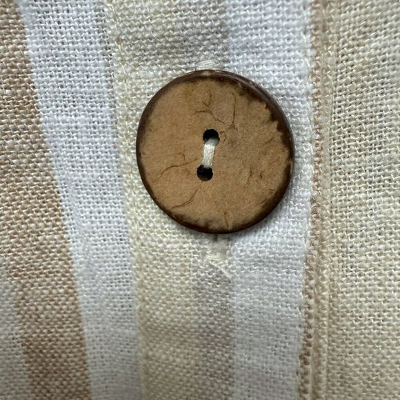 DENIM & Co. Womens Long Shirt Medium Linen Blend Swim Coverup Beige Stripe - Picture 8 of 9
